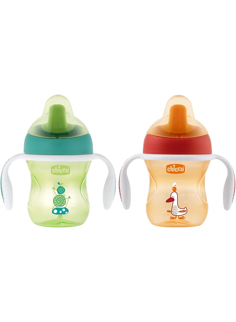 Chicco Training Cup for Babies, 200ml | Semi Soft Bite Resistant Spout Sipper (6+ months) | Spill-Proof | Easy-Grip | BPA-free Material (Orange)